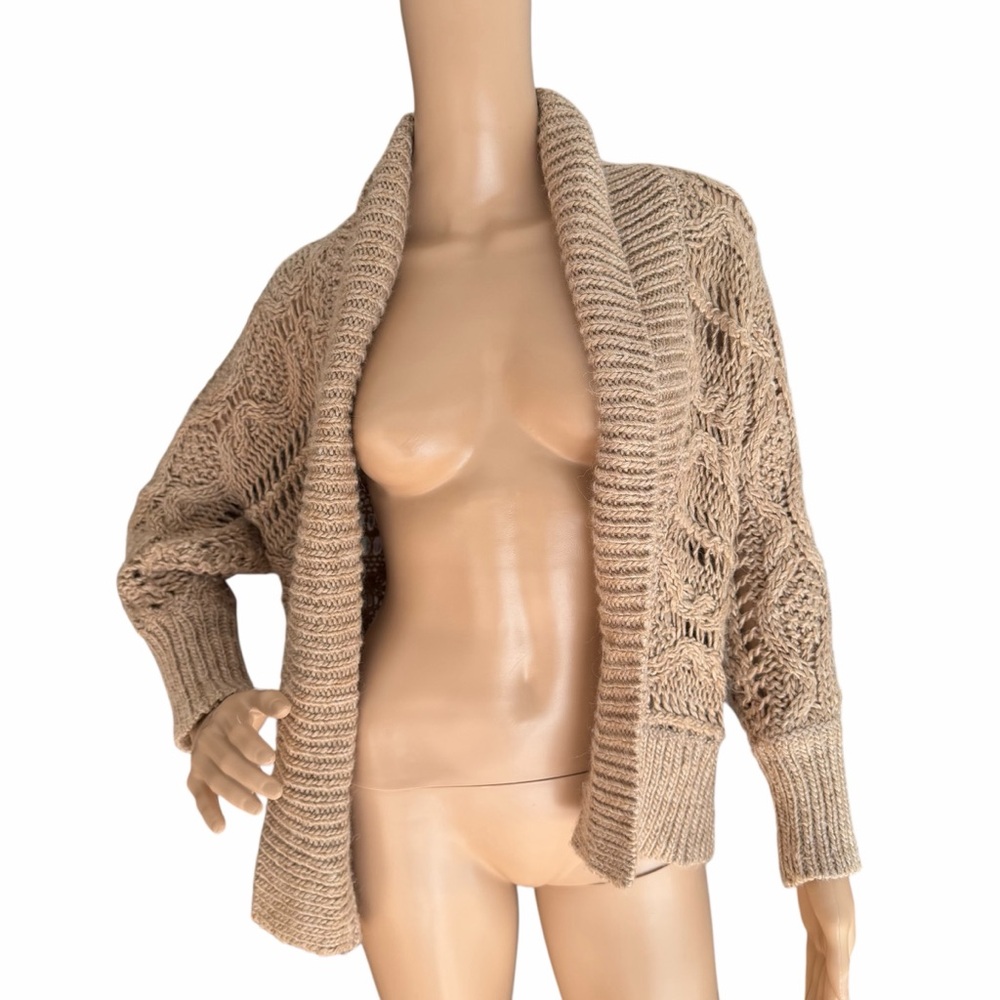 Express Cable Knit Open Cardigan Sweater Taupe Wool Alpaca Small - Picture 1 of 10